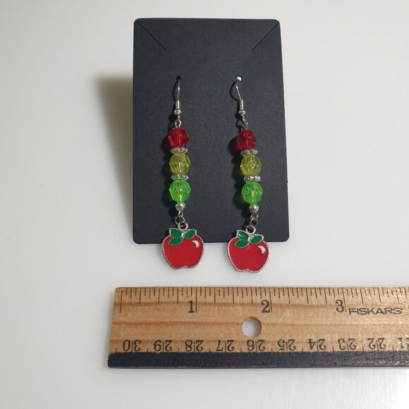 Colorful Apple Dangle Earrings Multicolor Crystal Beads Fashion Jewelry - Picture 2 of 3